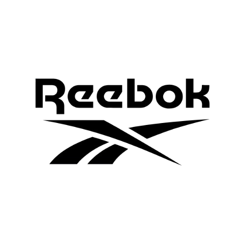 Reebok logo in bold black text accompanied by the brand’s signature vector symbol beneath the name.